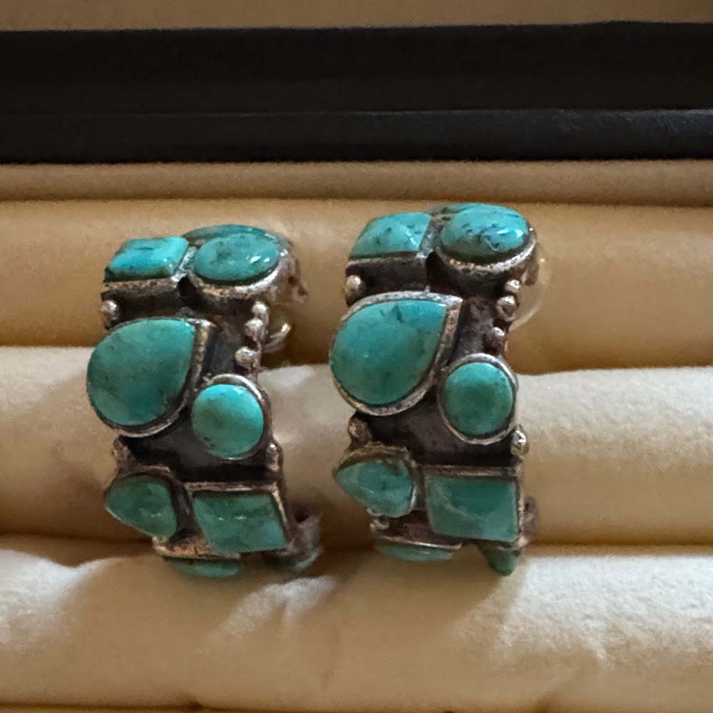 Turquoise Stone Silver Earrings